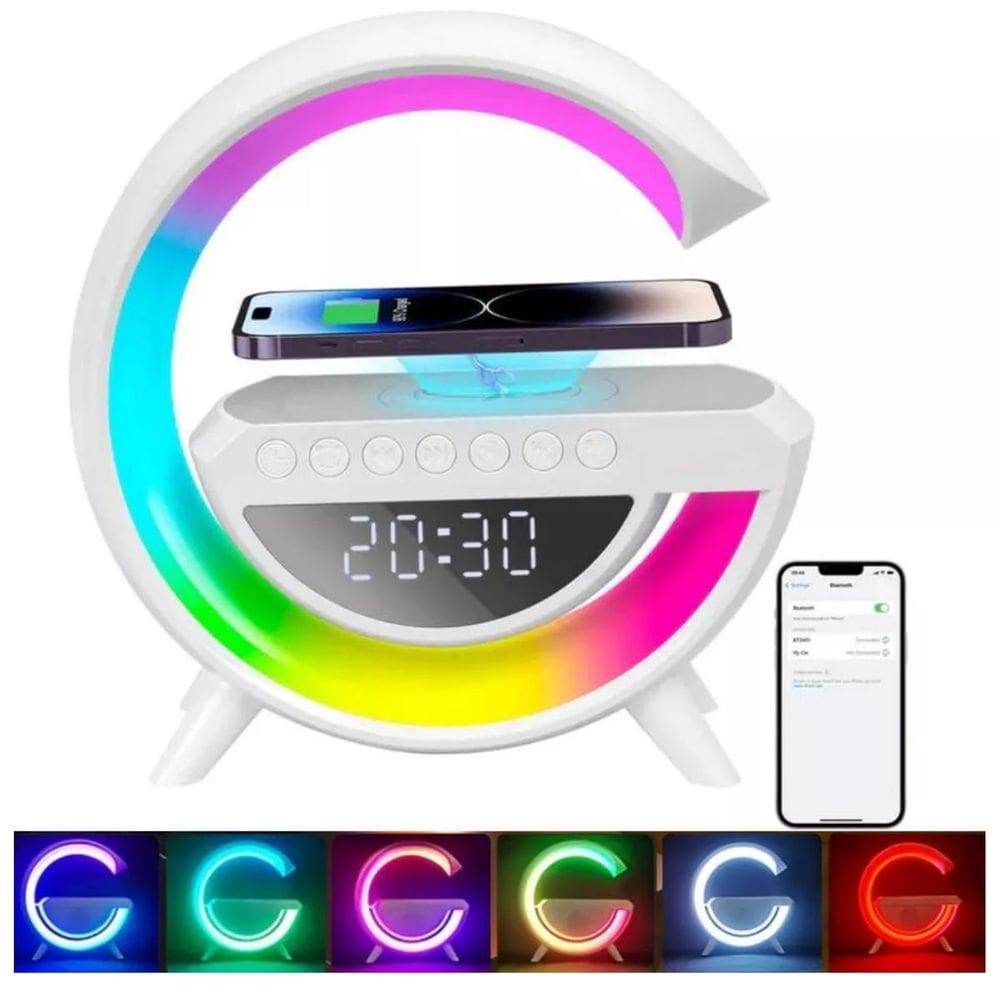 Caixa Som Bluetooth Luminária Rgb Carregador Indução