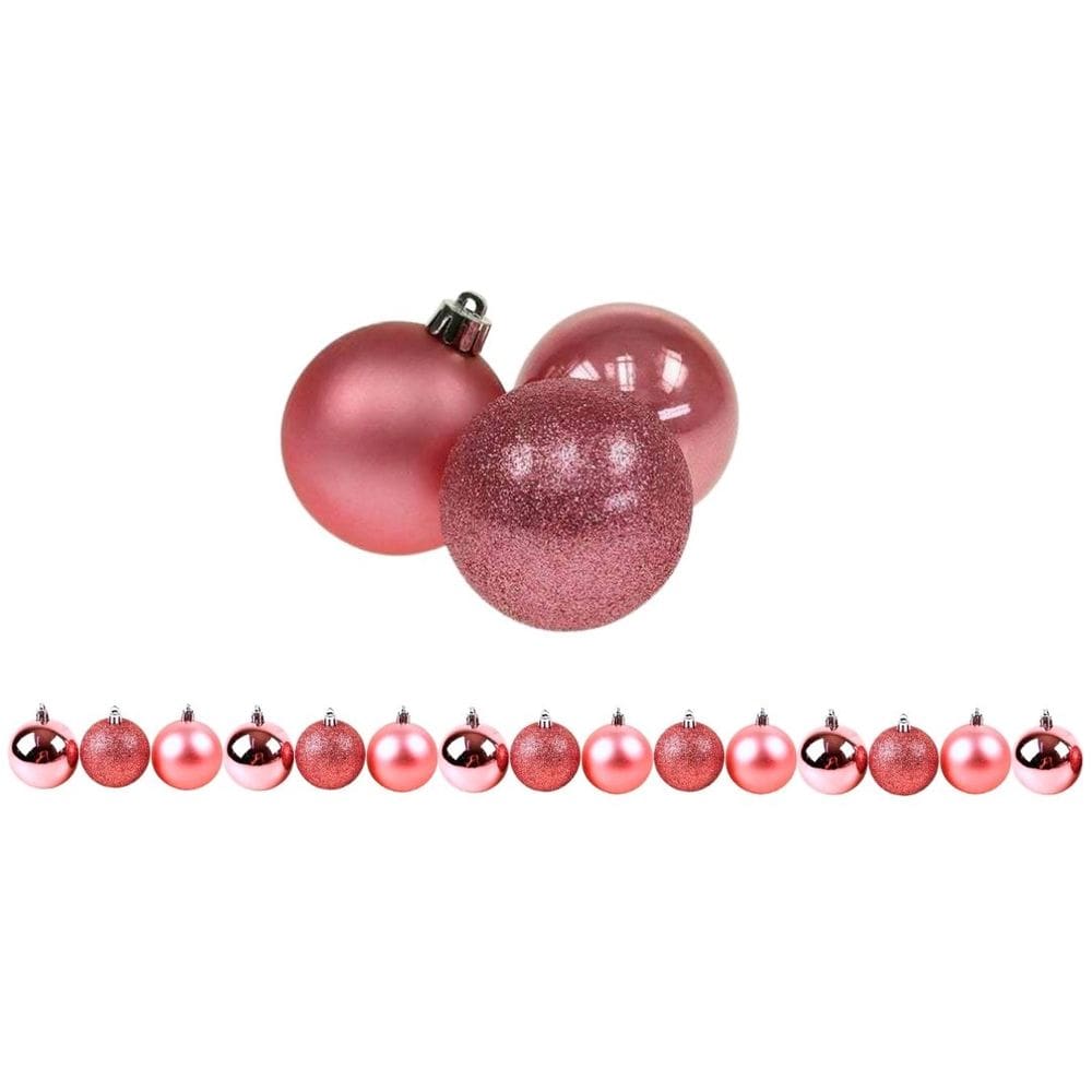 Kit 15 Bolas de Natal Rosê 3cm Texturas Mistas Fosca, Glitter e Brilho Espelhado Premium