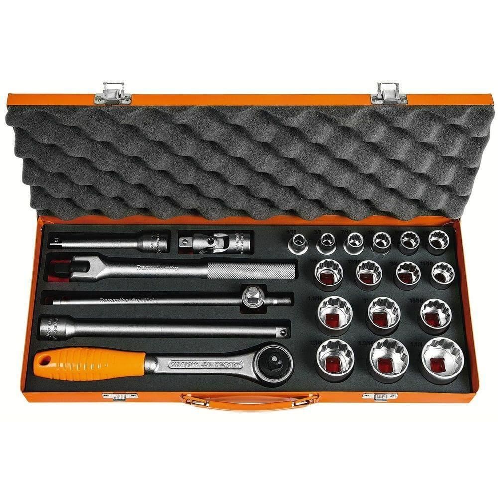 Maleta Com Soquetes Estriados E Acessórios 1-2 Polegadas - 22 Peças Tramontina Pro Tramontina