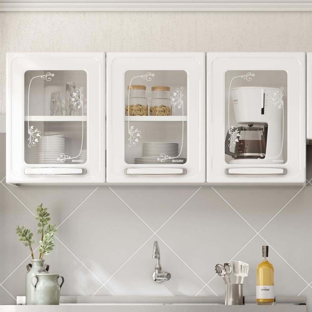 Armário Aéreo de Aço 3 Portas de Vidro Bella Branco - Bertolini