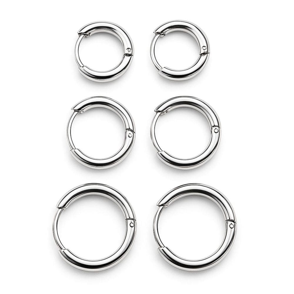 Trio de Brincos Argolas Femininas Aço Inoxidável 316L Prateada Hipoalergênica 14mm 16mm 18mm