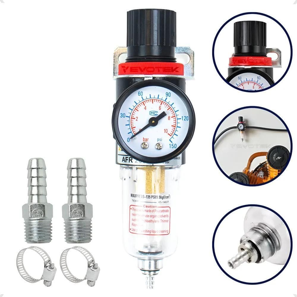 Filtro Regulador Ar Compressor 1/4`` Com Manômetro Evotek