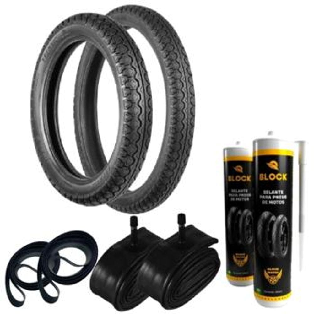 Kit Par Pneu Biz 100/125 Pop 100 60/100-17 + 80/100-14 Tiger Technic + Câmaras + Cinta + Vacinas