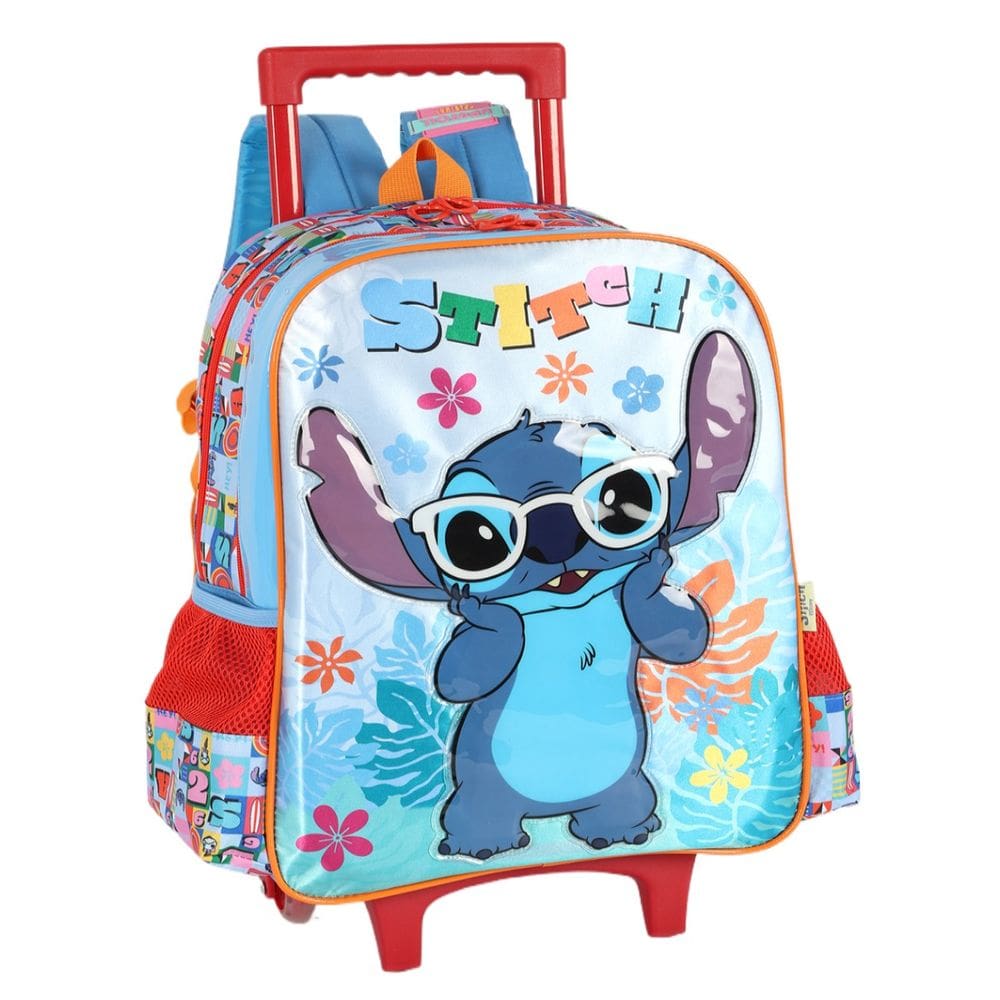 Mochila Grande Rodinha Lilo Stitch Reforçada Juvenil Azul