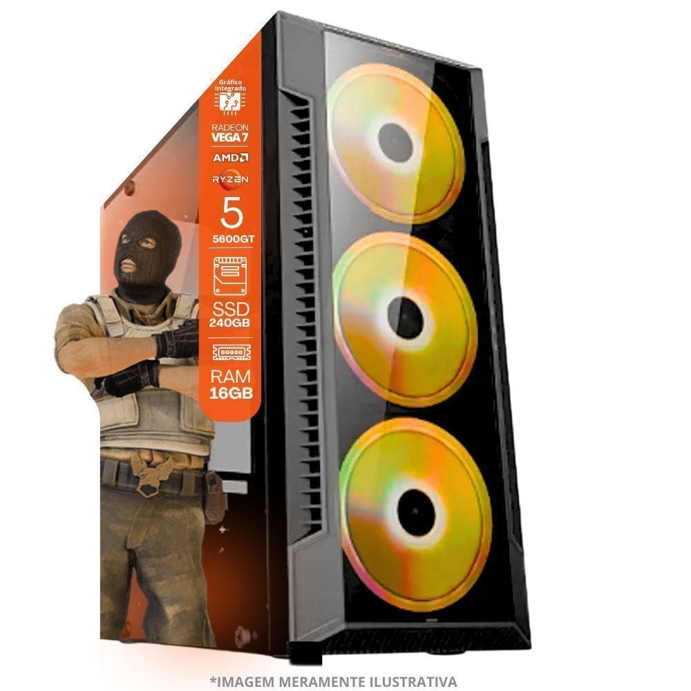 PC Gamer AMD Ryzen 5 5600GT 16GB RAM Placa de video Radeon Vega 7 SSD 240GB Fonte 550W