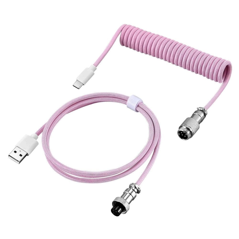 Cabo Aviador Enrolado Usb-C 3M Para Teclado Mecânico Rosa