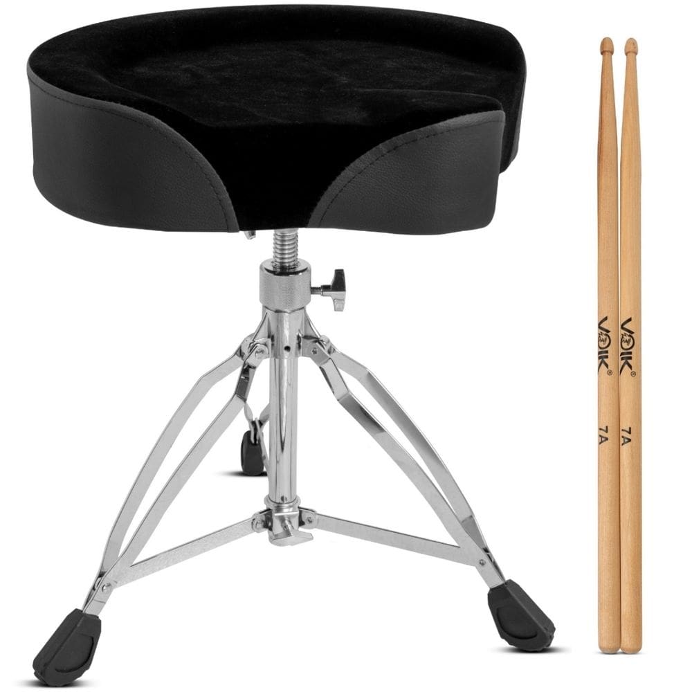 Banco de Bateria Voik B-1400 Regulável Veludo Preto + Baquetas 7A