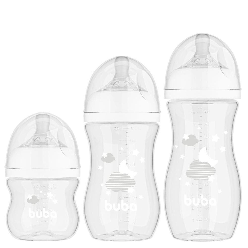 Kit 3 Mamadeiras Easy Flow 120/270/330ml Tampa Anti Vazamentos Sistema Anti Cólicas Buba