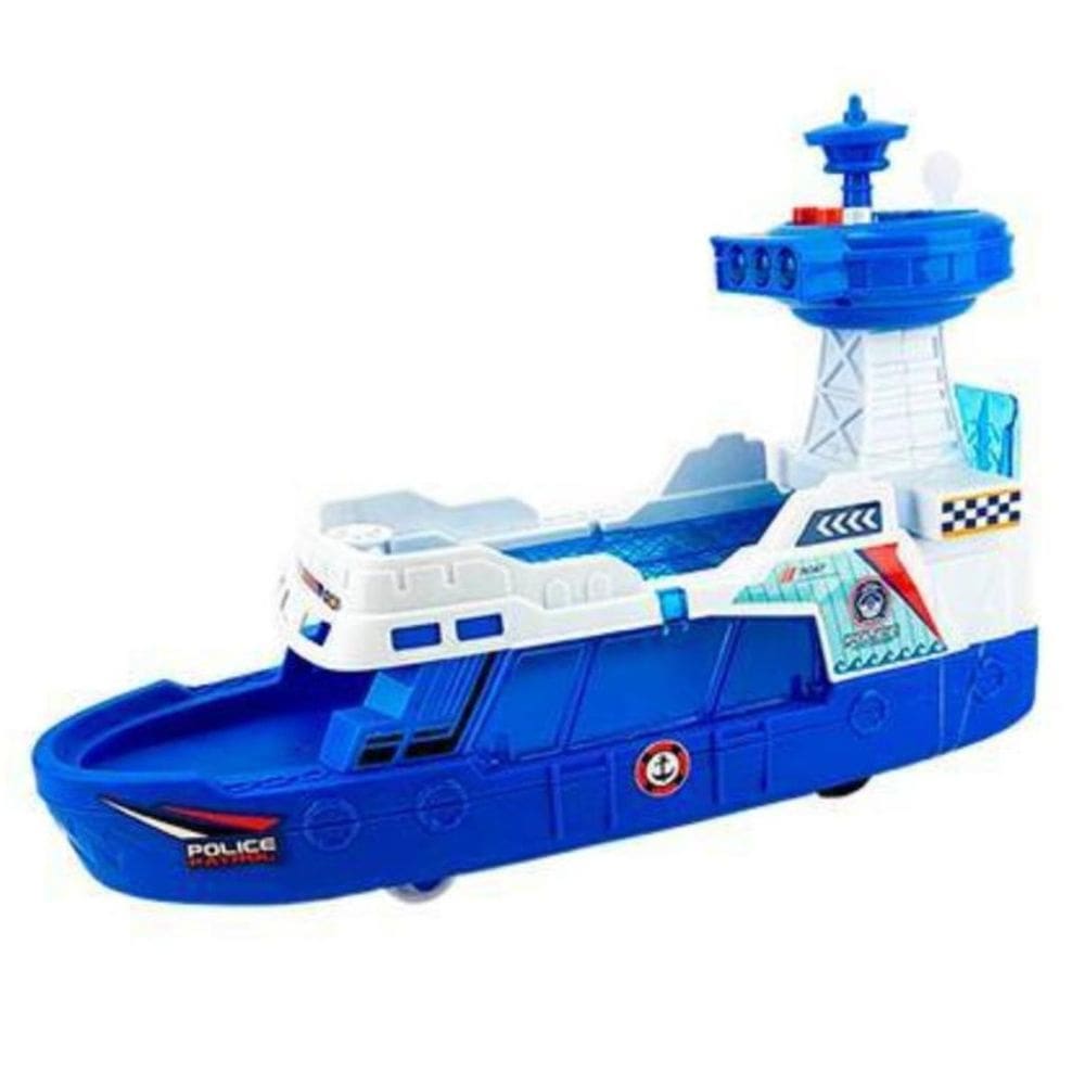 Navio de Patrulha Infantil Mega City com 3 Carrinhos Fricção Rampa de Acesso BBR Toys