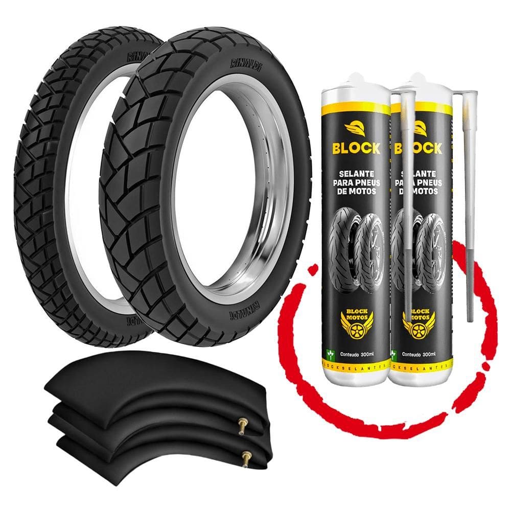 Kit Pneus Cg Fan Titan 90/90-18 + 275-18 R34 Rinaldi + Camaras+ Selantes