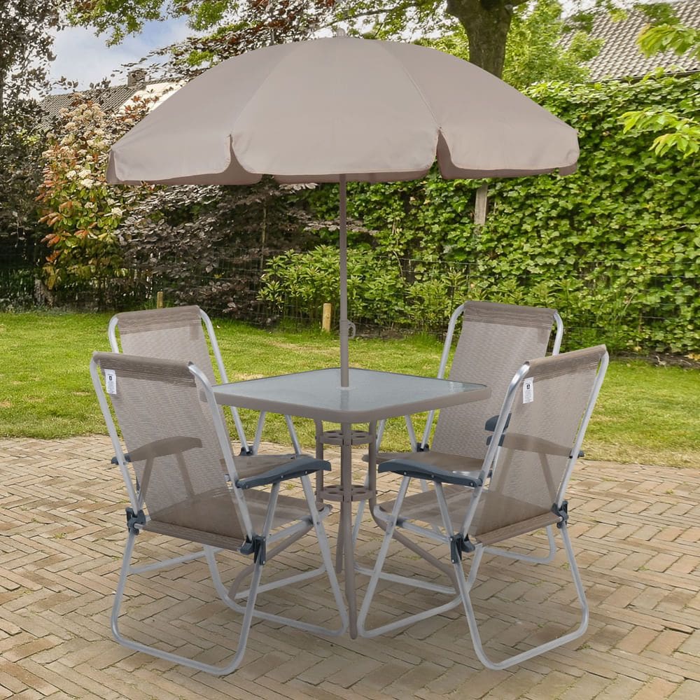 Conjunto para Jardim Mesa com Tampo de Vidro e 4 Cadeiras e Ombrellone Petropolis Bel
