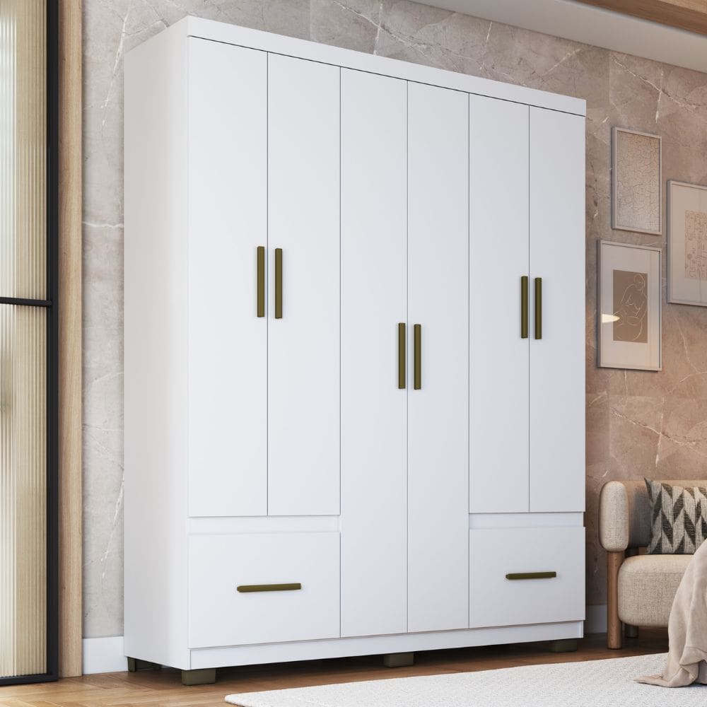 Guarda Roupa Casal 6 Portas 2 Gavetas com P?s Manaus Faimec