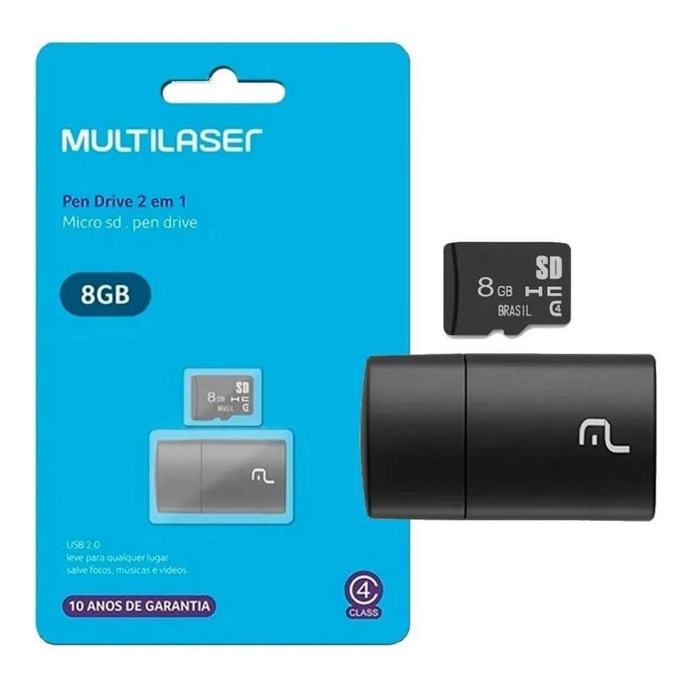 2X Pen Drive 8Gb 2 Em 1 Classe 4 Micro Sd Usb 2.0 Multilaser