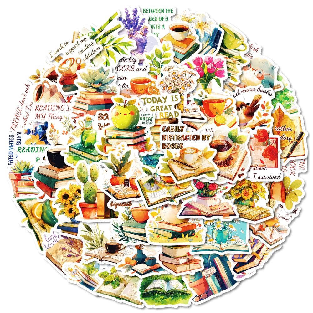 Pacote de adesivos Book Reading Cartoon Study Library 50 unidades