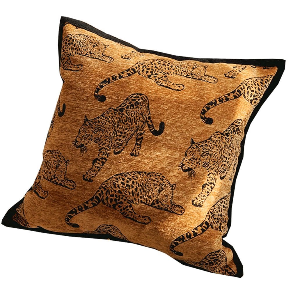 Capa de almofada vintage com estampa de leopardo em tela marrom 45x45cm