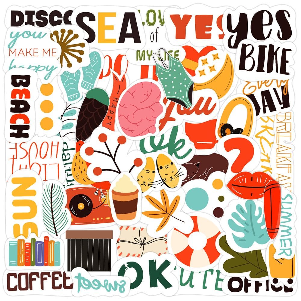 Pacote de adesivos Summer Beach Aesthetic, 50 unidades Retro Doodle D