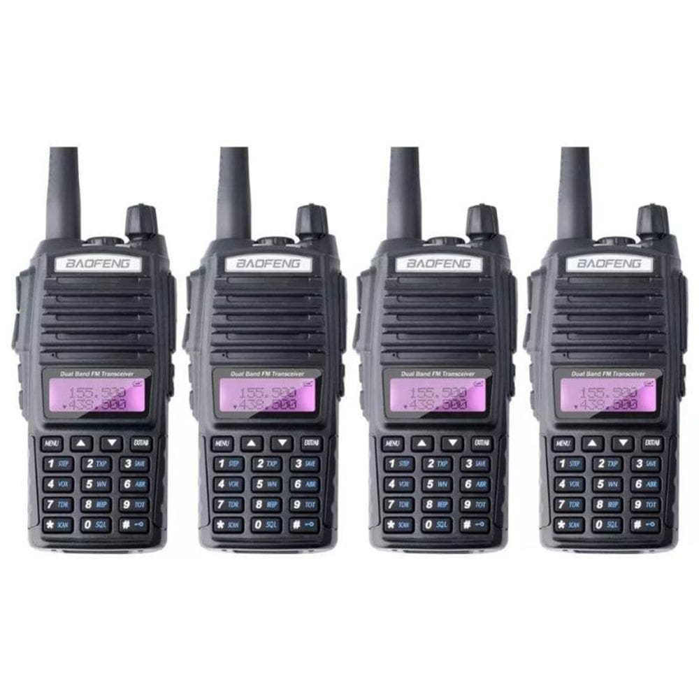 Kit 4 Rádios Comunicador Walkie Talkie Baofeng Bf Uv82
