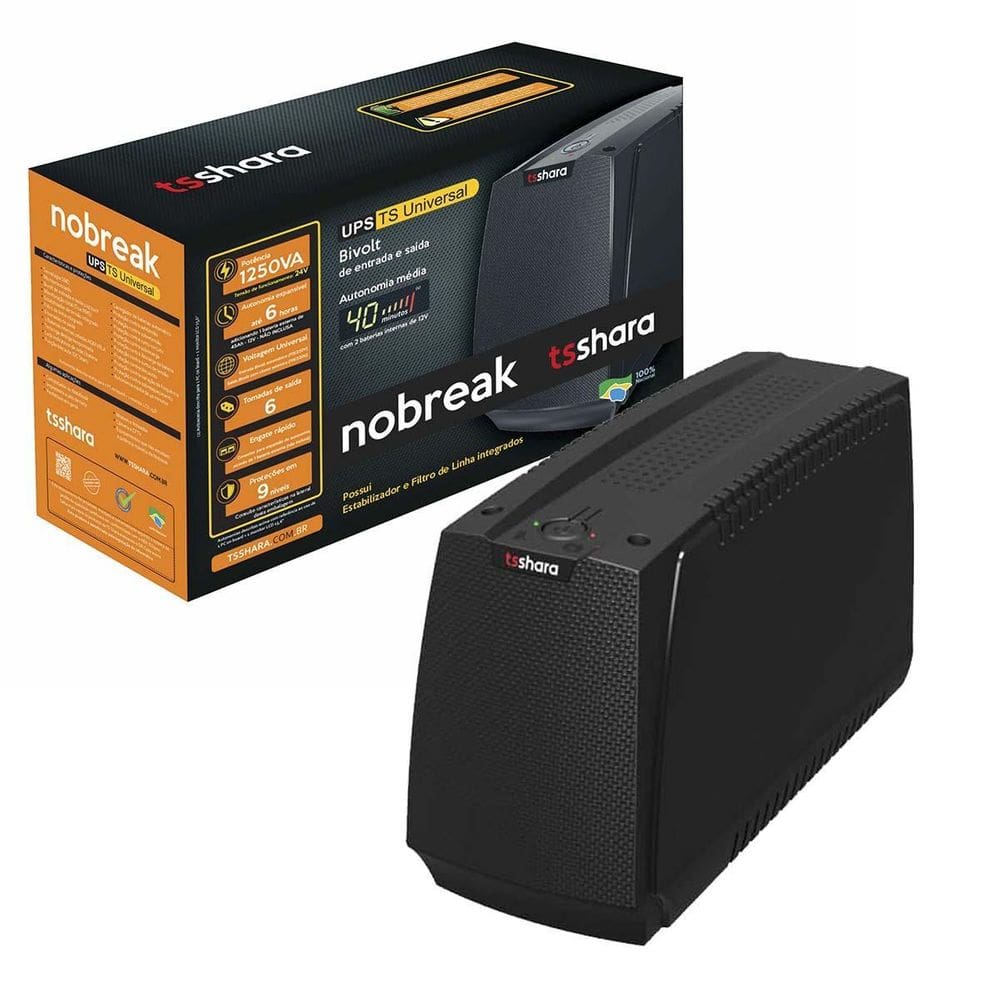 Nobreak 1250Va Universal 24V 2 Bat 5Ah 6 Tomadas Bivolt Auto