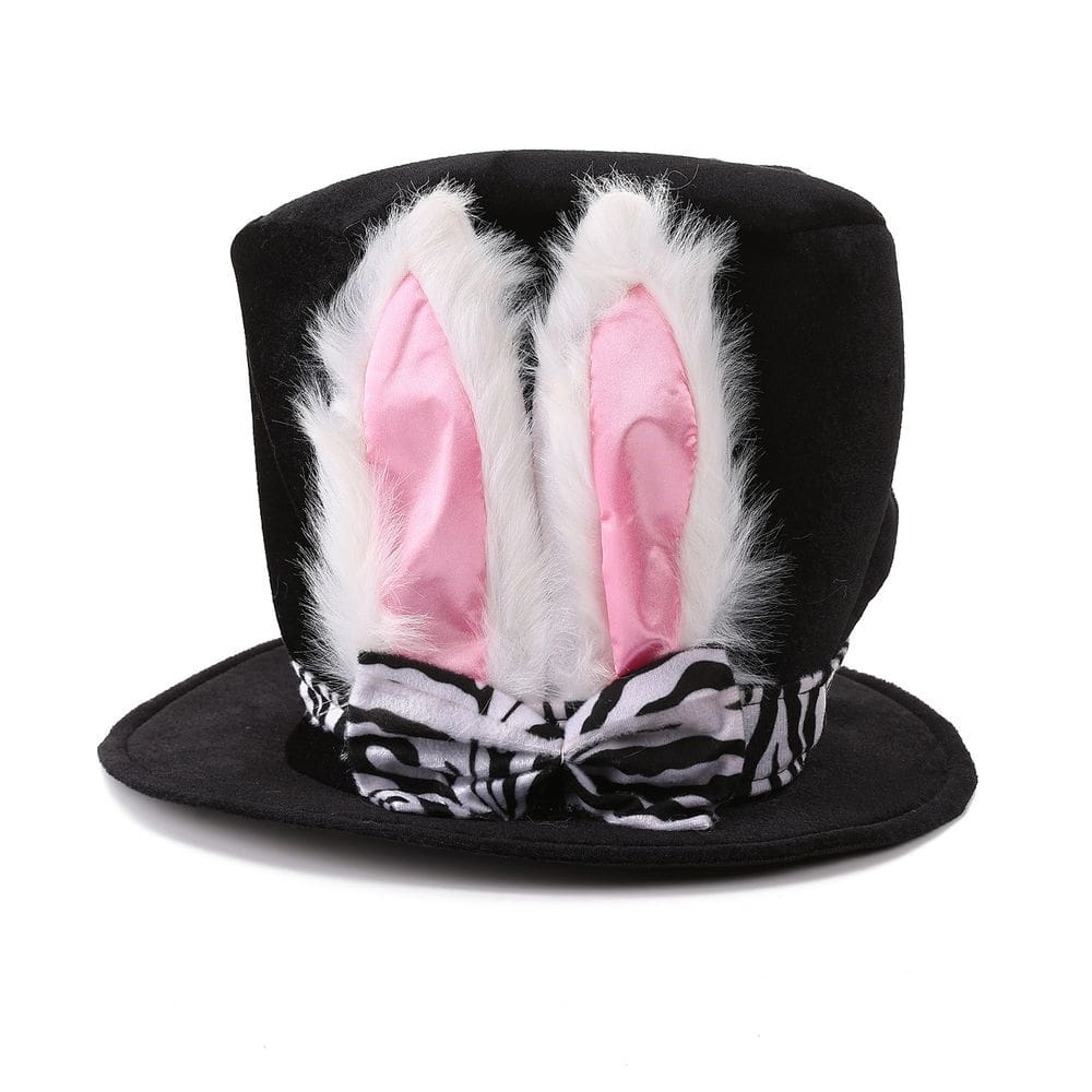 Acessório de cosplay Black Rabbit Ears Top Hat com laço de zebra