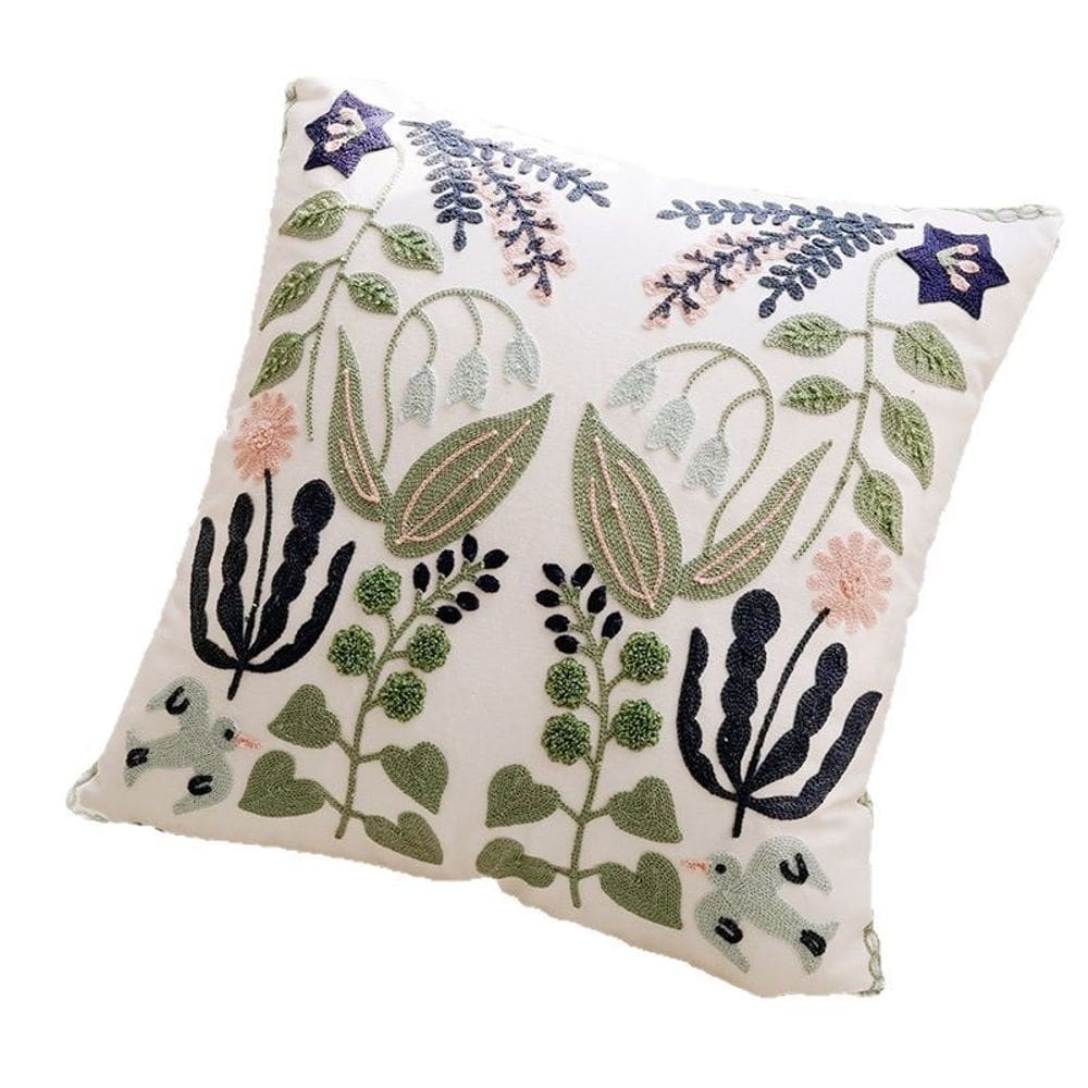 Capa de almofada estilo nórdico azul bordada floral 45x45cm