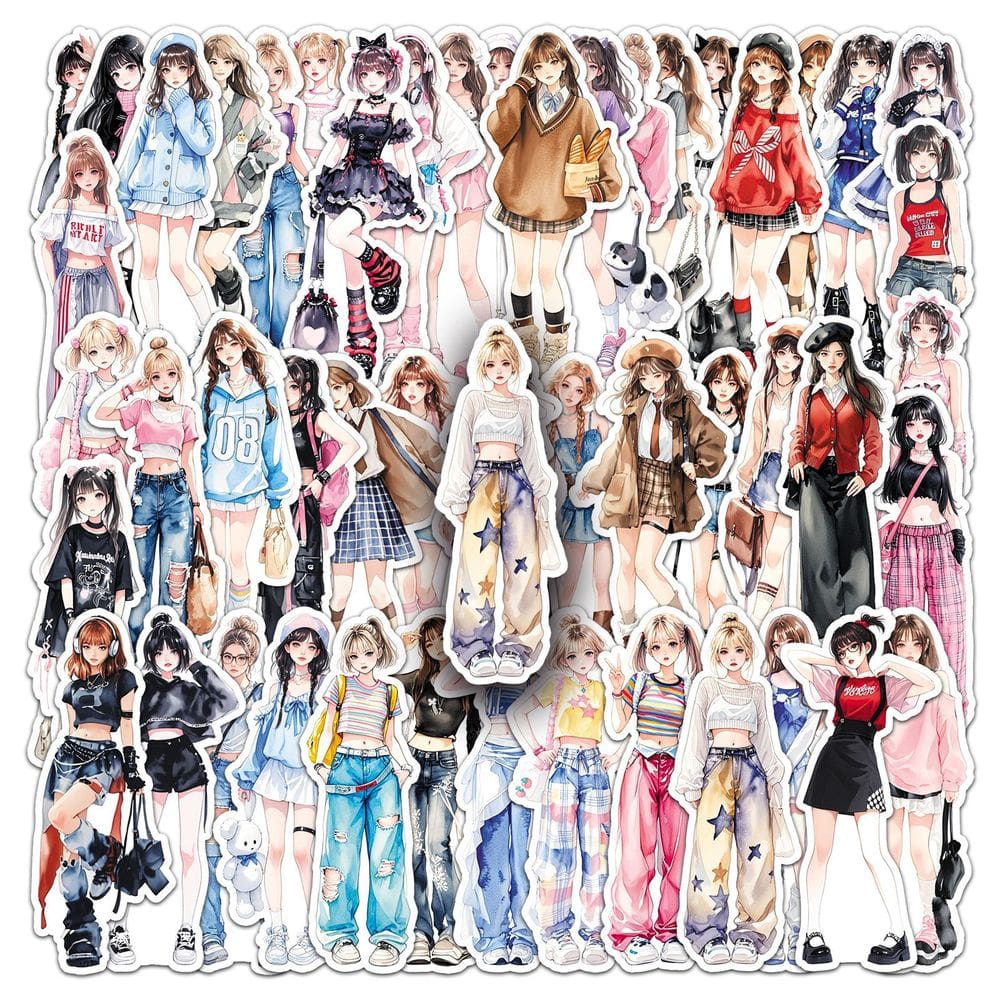Pacote de adesivos Trendy Fashion Girl, 50 unidades de vinil impermeável