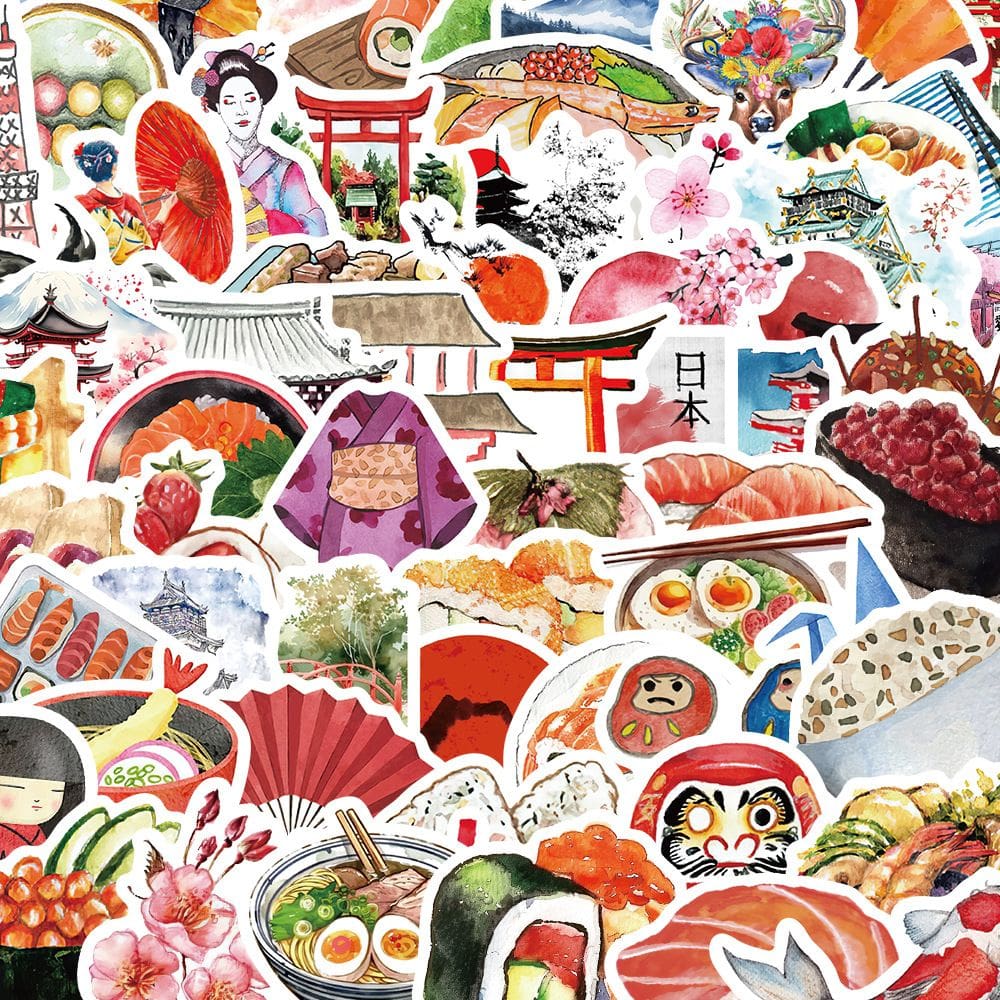 Adesivos Kawaii Sushi 50 peças de vinil impermeável fofo de desenho animado