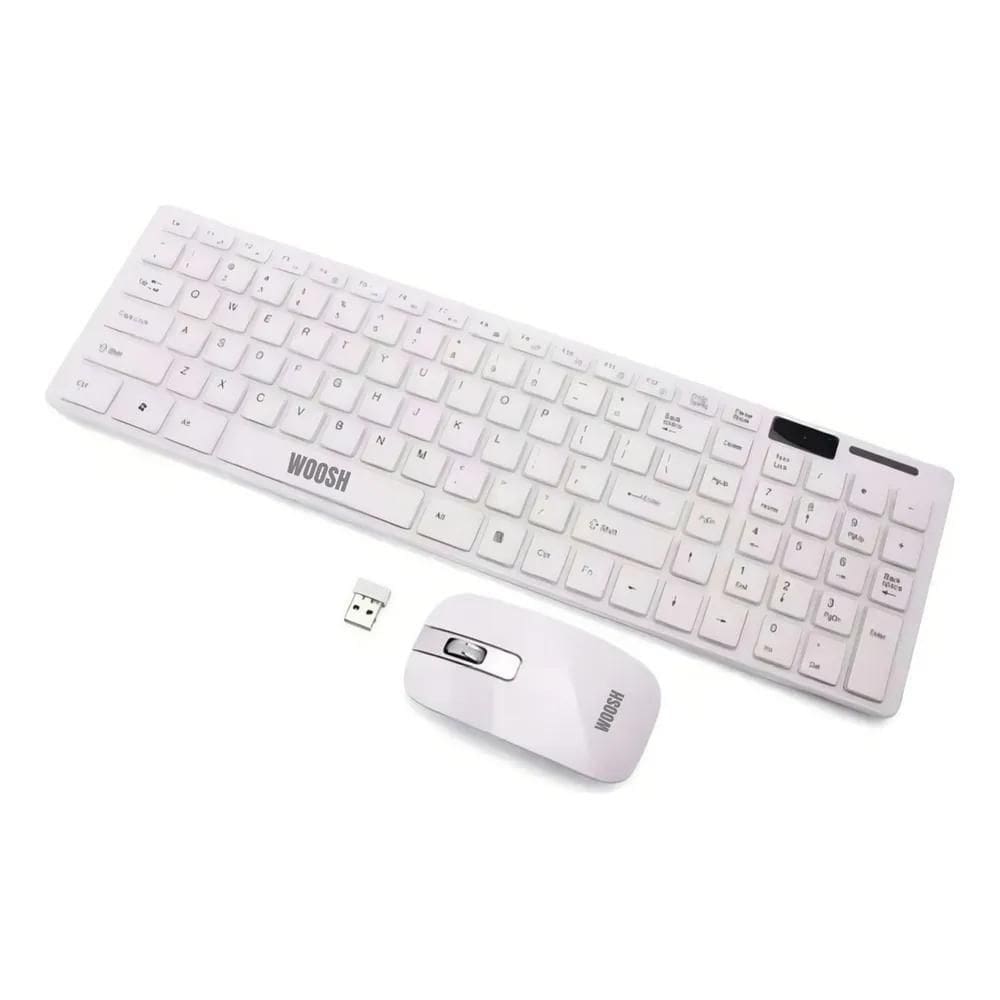 Kit Teclado E Mouse Woosh Sem Fio Wireless Slim Branco Marca