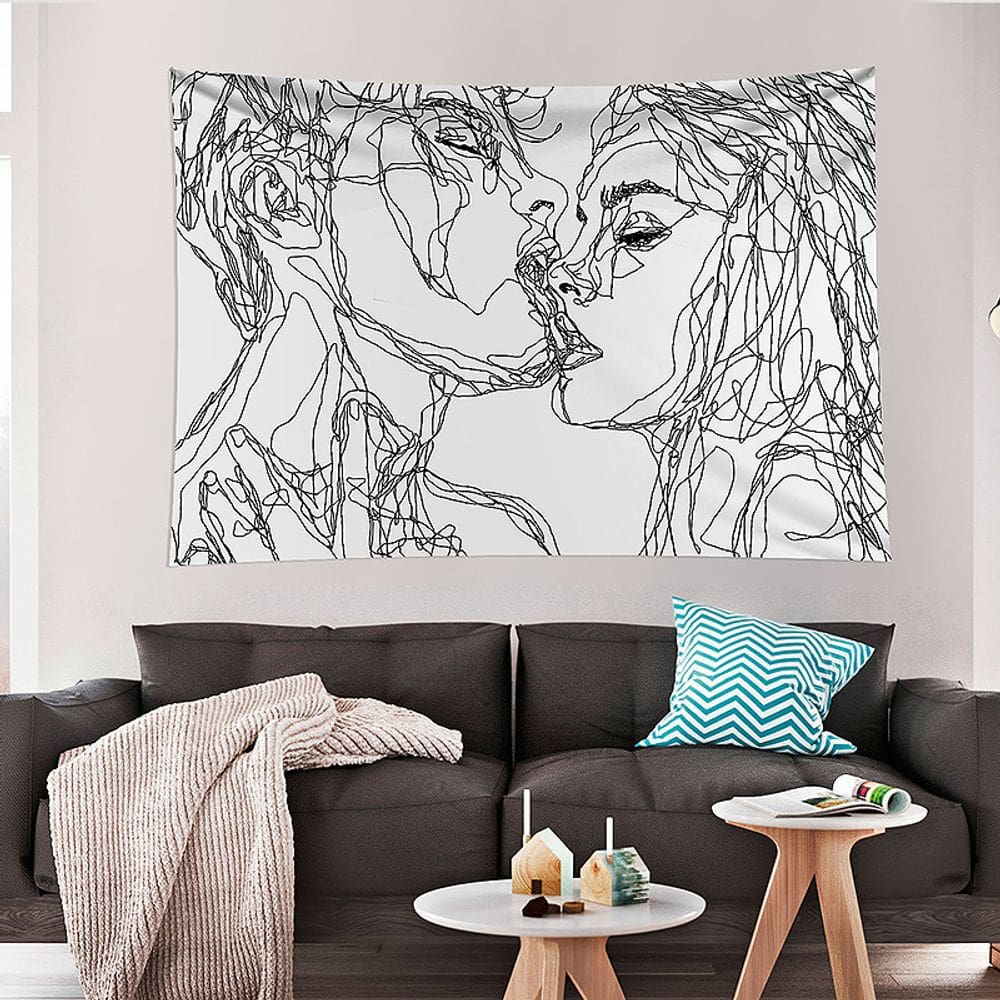Tapeçaria para pendurar na parede Kissing Lovers Abstract Line Art 150x130cm