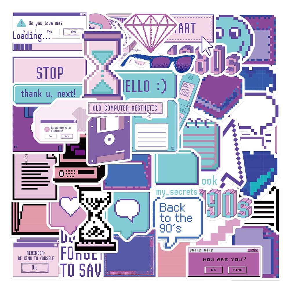 Pacote de adesivos Pixel Art Aesthetic, 50 unidades de vinil impermeável