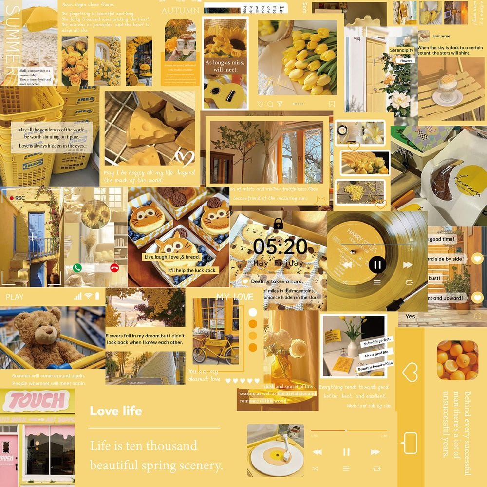 Pacote de adesivos estilo vintage, amarelo quente, estético, 30 unidades