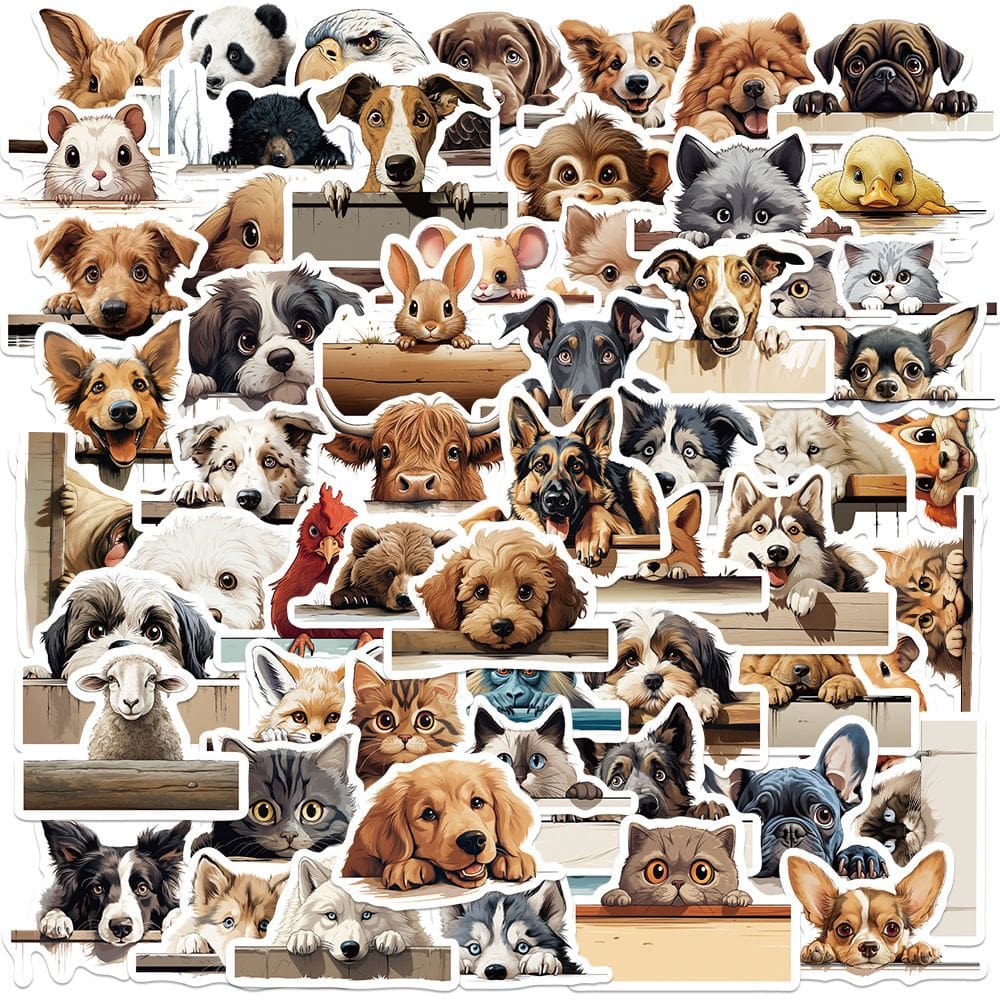 Pacote de adesivos Animal Face, 50 peças de vinil fofo com cabeça de cachorro e gato