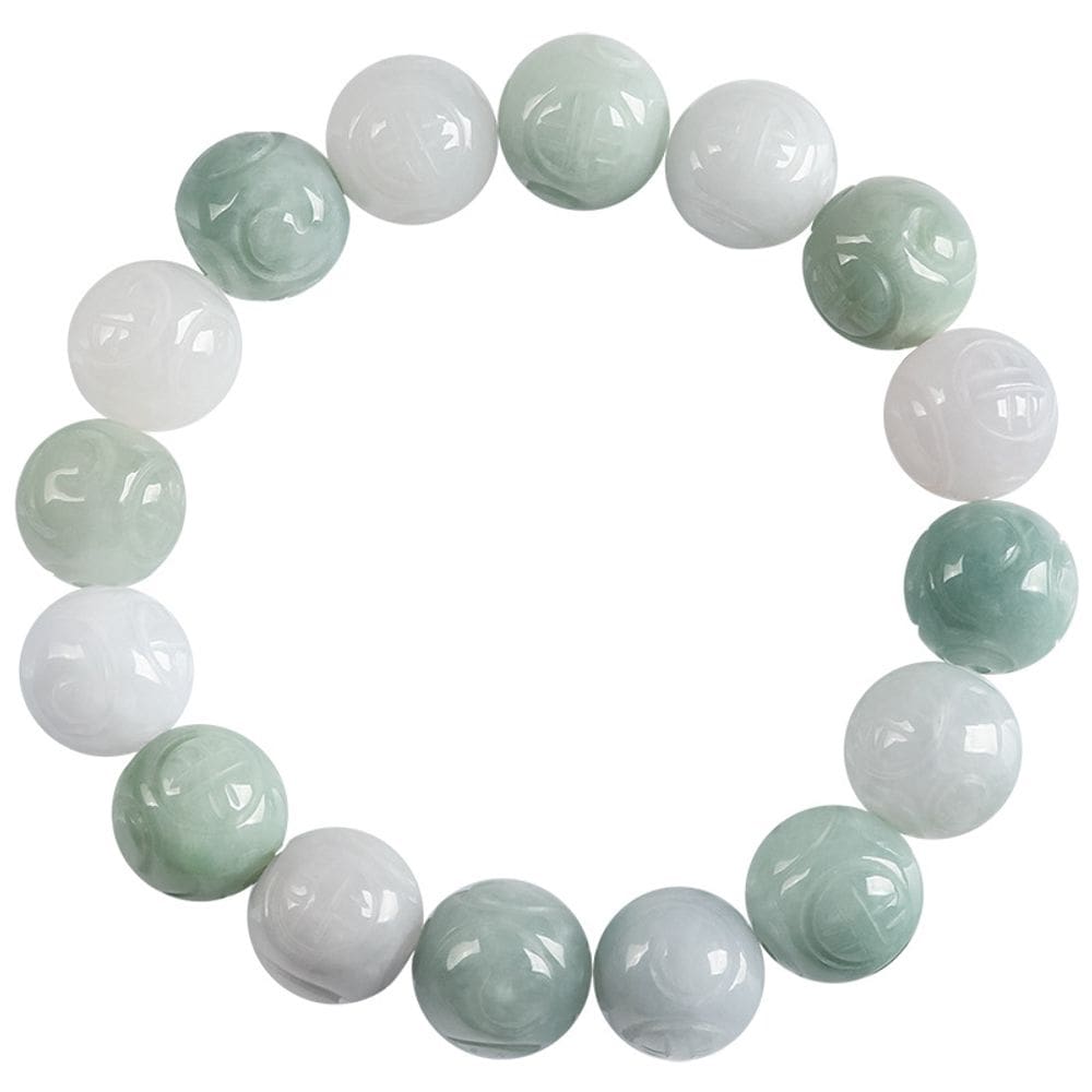 Pulseira natural birmanesa de jadeíte de grau A com pérola de dragão 13,5 mm