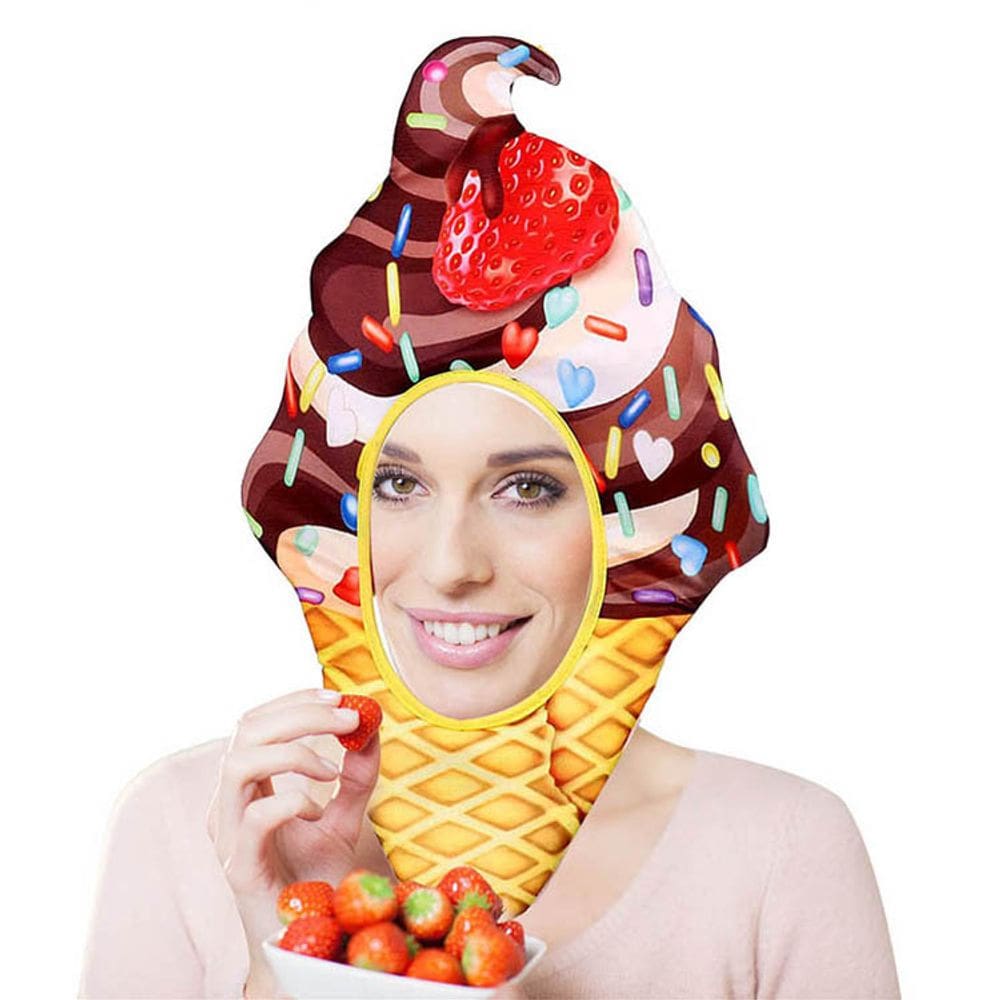 Acessório de cosplay Ice Cream Cone Head Chapéu de Halloween para adultos