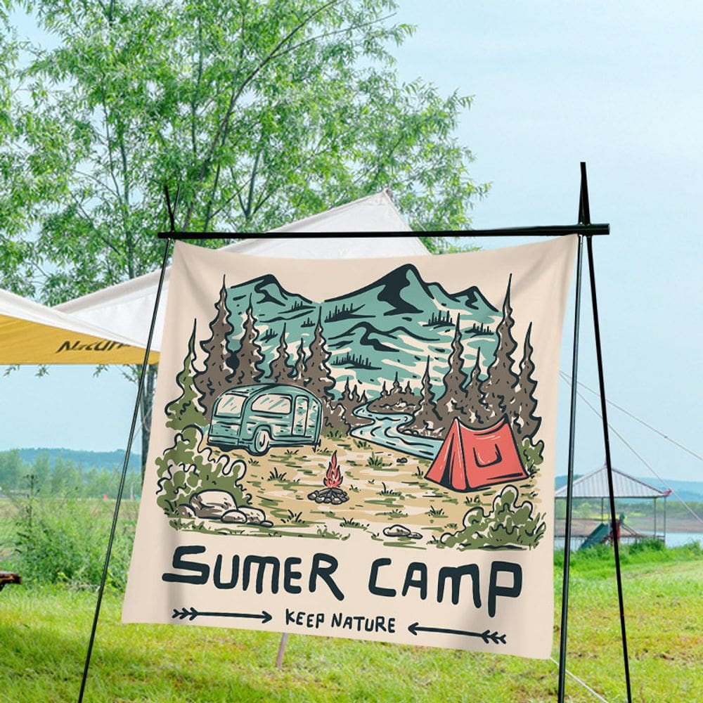 Tapeçaria para pendurar na parede, acampamento de verão, acampamento ao ar livre, 150x130cm