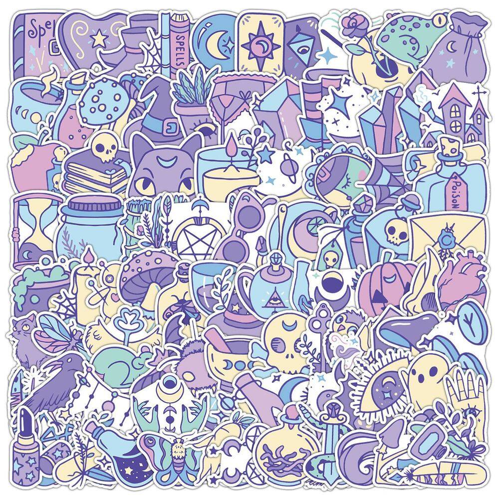 Pacote de adesivos Witchcraft, 100 unidades de decalques de vinil Cartoon Magic