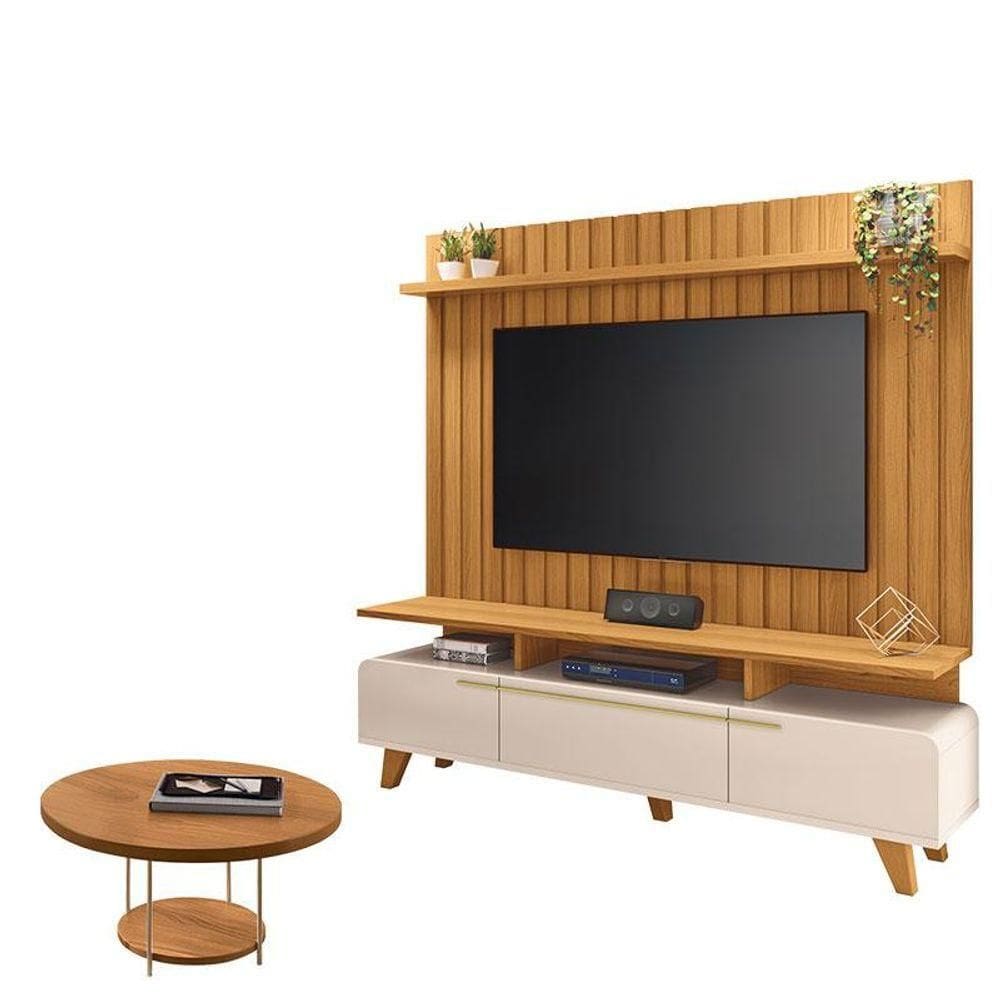 Rack Bancada Essenza E Painel Link 2.0 Com Mesa De Centro Sky Off White Cinamomo - Hb Móveis