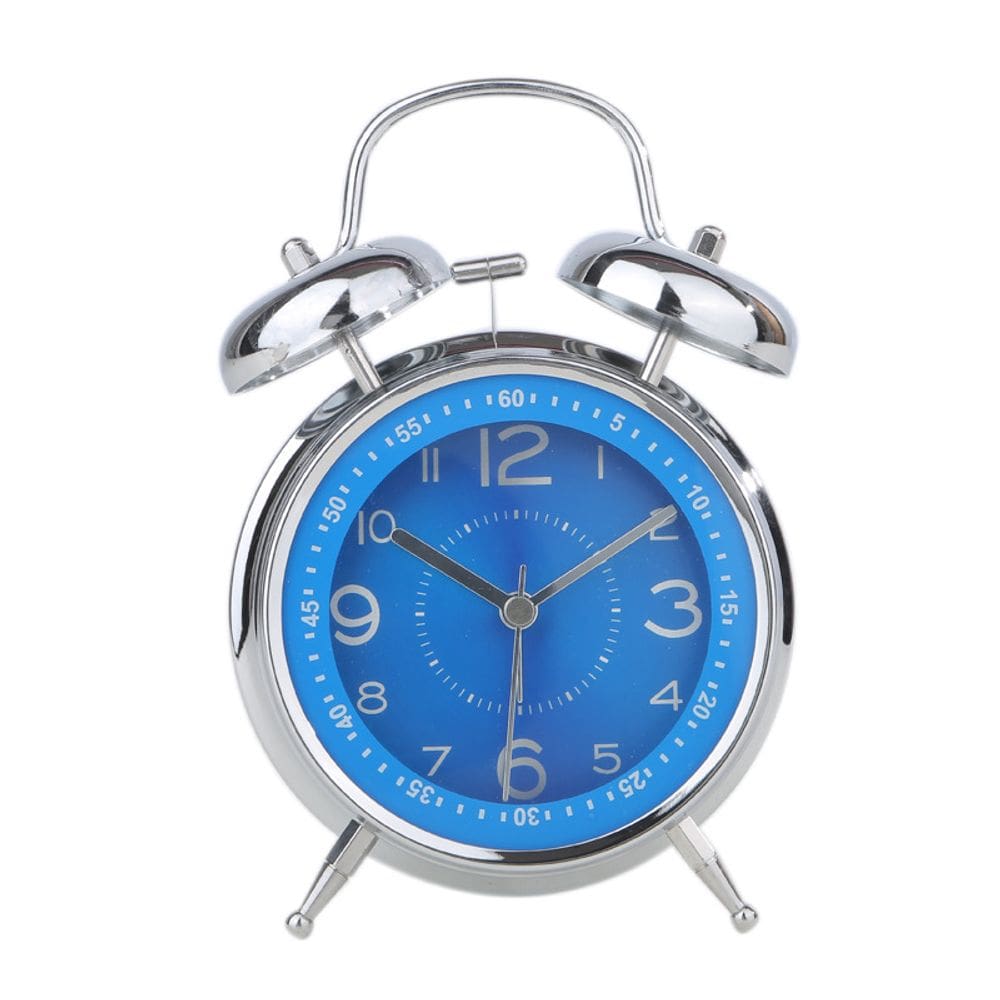 Despertador Retro Twin Bell Classic com acabamento em azul cromado