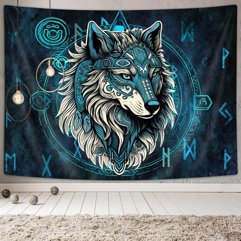 Tapeçaria para pendurar na parede Viking Wolf Nordic Mythology 150x130cm