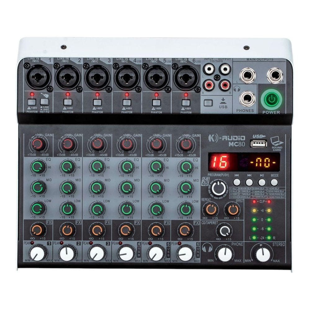 Mesa De Som Analógica K-Audio Mc-80 6 Canais