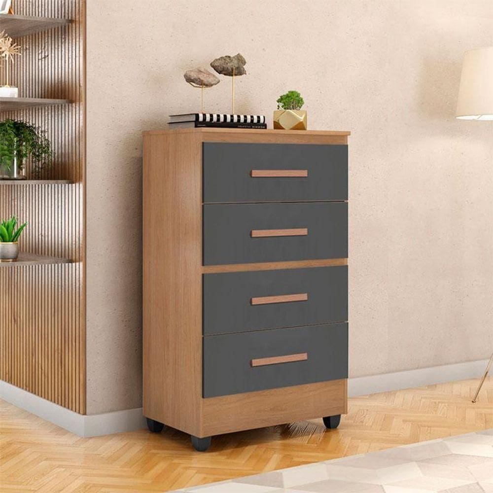 Cômoda Ambiente Lite 4 Gavetas Nature Cinza - Móveis Leão