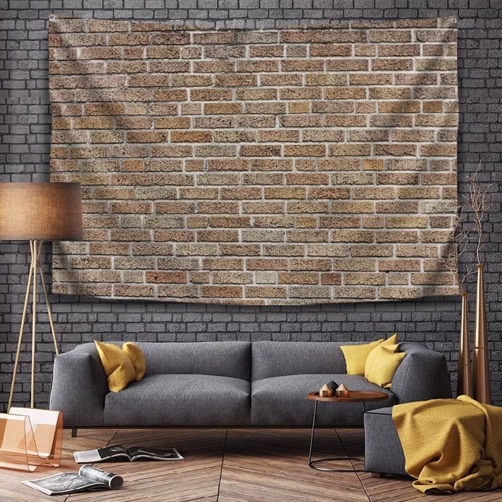 Tapeçaria de parede de tijolos vintage com textura de pedra retrô 150x130cm
