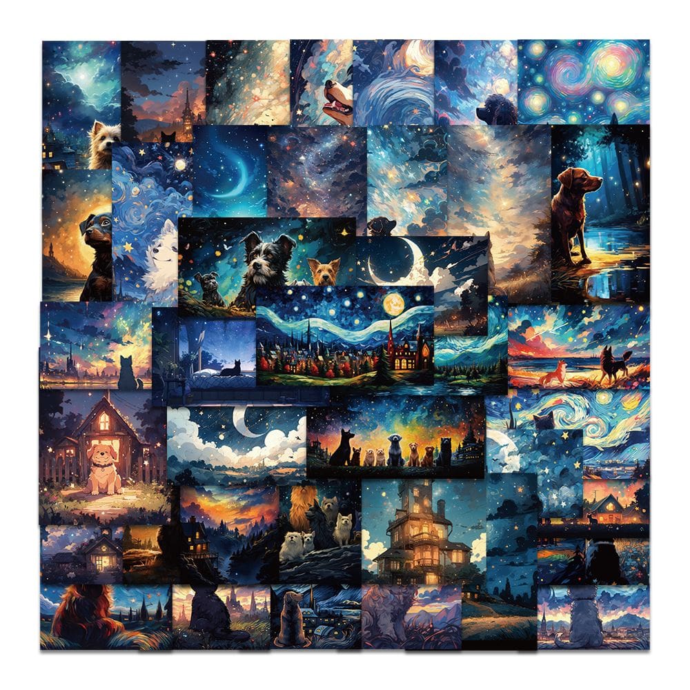 Adesivos Starry Night Dog Aesthetic Sky Decalks 50 unidades