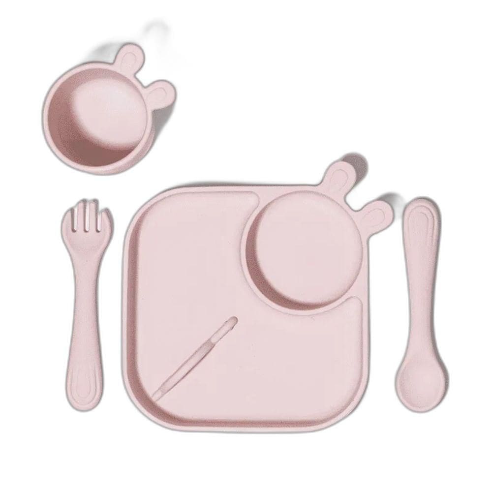Kit De Alimentação Infantil Silicone 4 Peças Rosa- Petit Piá