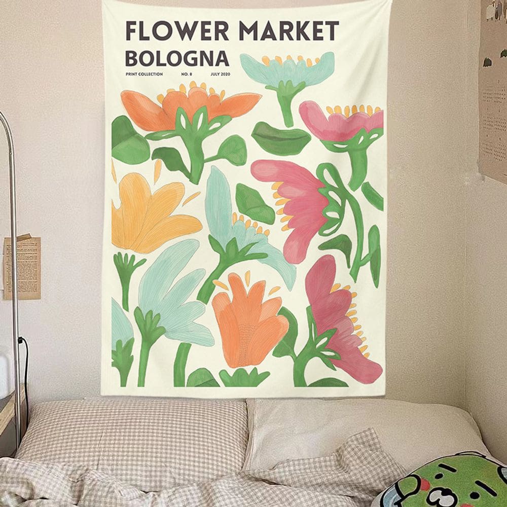 Tapeçaria para pendurar na parede Floral Market Abstract Art 150x130cm