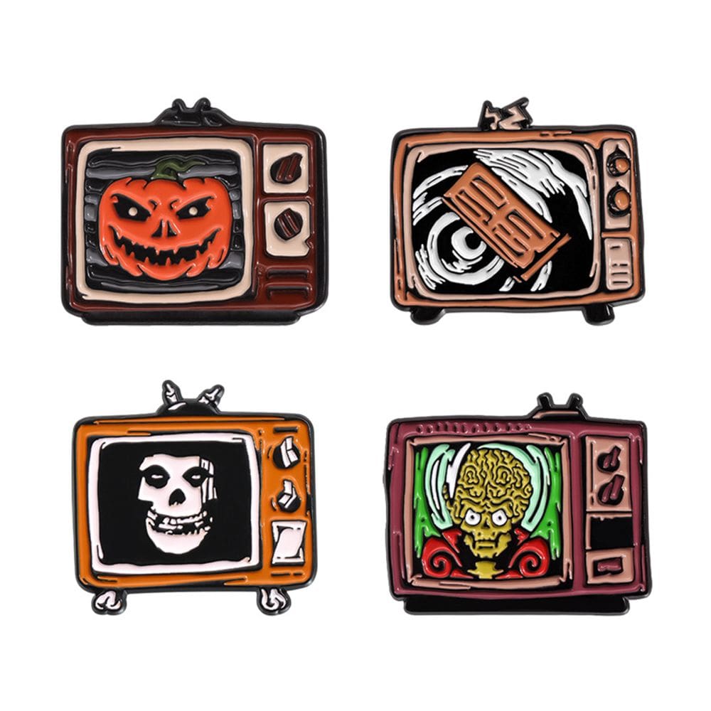 Conjunto de 4 broches de TV de terror, alfinetes de blusa, distintivo de lapela
