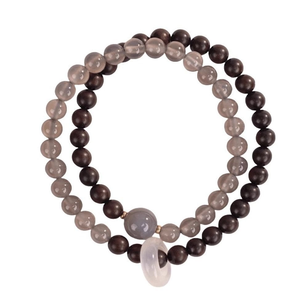 Pulseira de folha pequena de camada dupla de sândalo e ágata