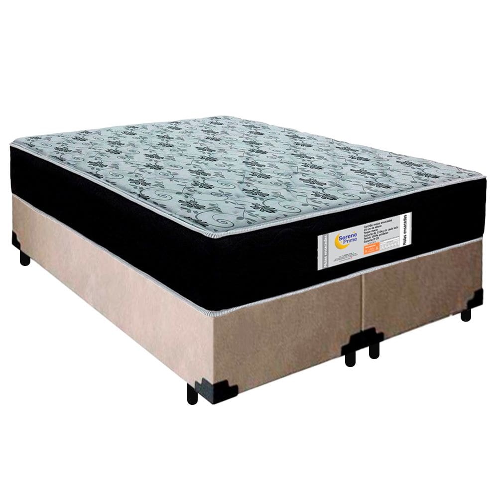 Cama Box Queen Bipartido Suede + Colchão Molas Ensacadas SerenePrime Sonnolux 158x198x65 Bege