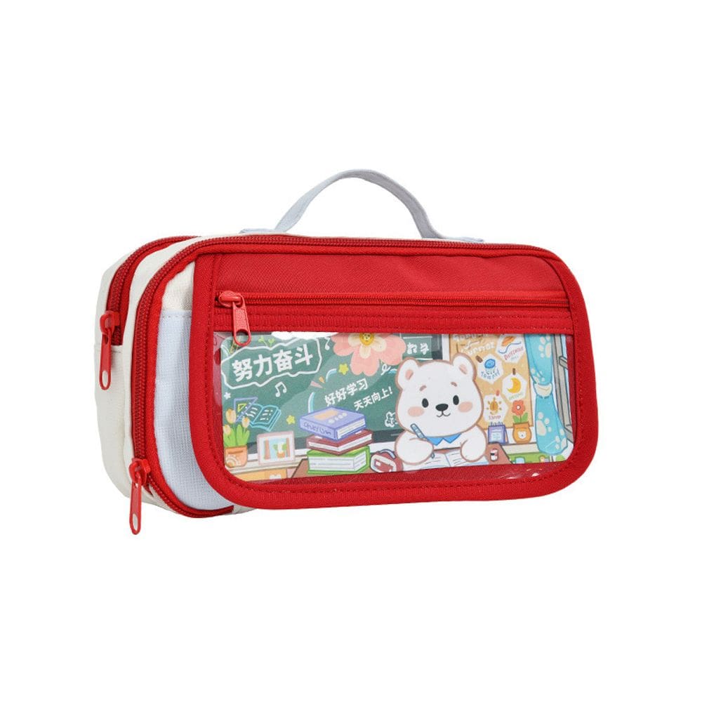 Estojo de lápis fofo retrô portátil com design de desenho animado Oxford