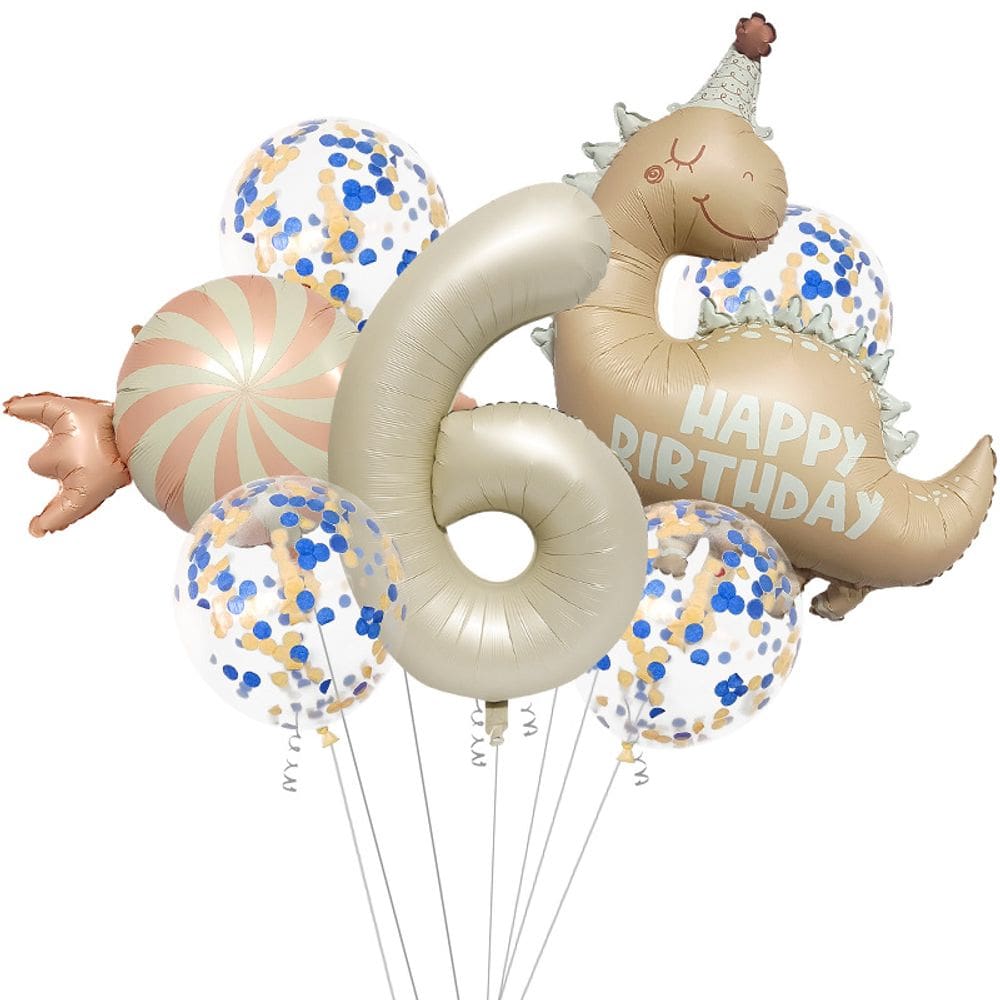 Conjunto de balões Candy Dinosaur Theme com balão número 6 de 32 polegadas