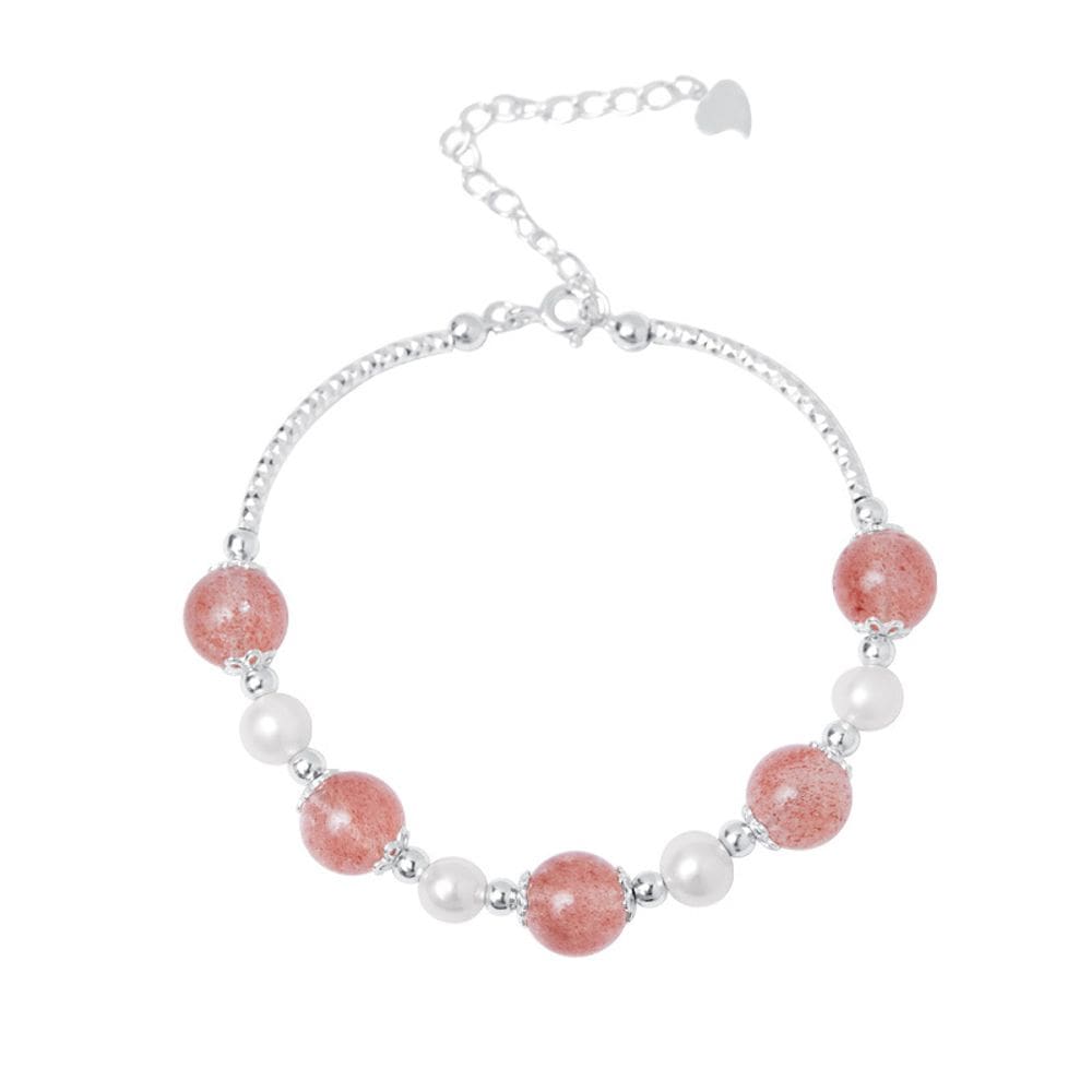 Pulseira Morango, Quartzo e Pérola de Água Doce, Prata S925